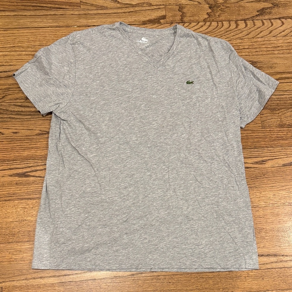 Lacoste Heather Gray V-Neck Tee Men’s size 8 (XXXL)
